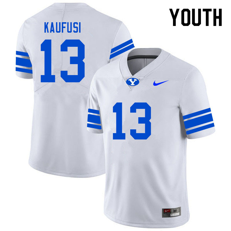 Youth #13 Jackson Kaufusi BYU Cougars College Football Jerseys Sale-White